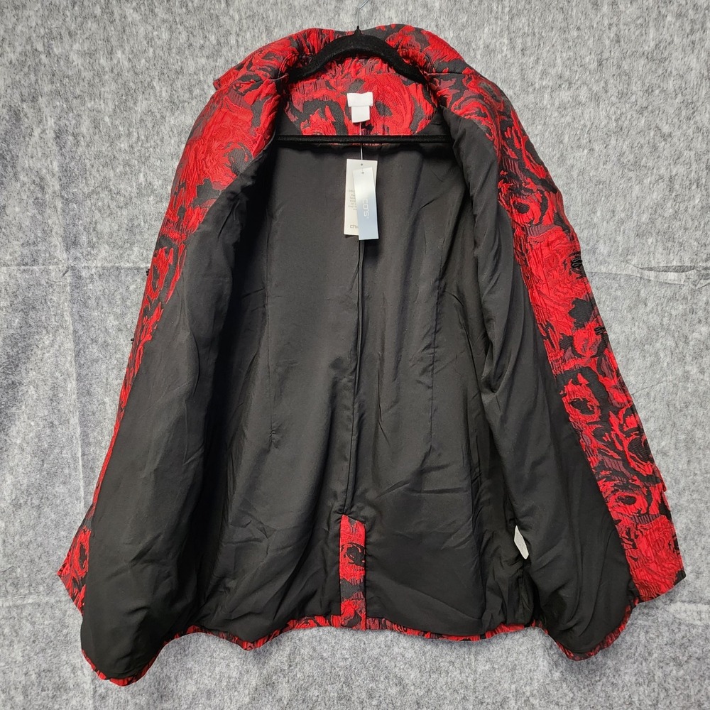 Chico's Wild Poppy Rose Jacquard Topper Jacket Red‎ Black Size 2 US 12/14 NEW - Picture 6 of 12